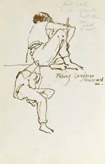 Sketch of boy fishing