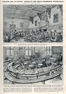 Sketch by Bryan de Grineau showing the great dining-hall at Fettes College, Edinburgh