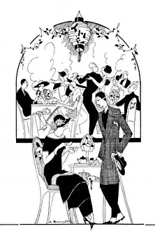 Sketch of caf or cabaret in Paris, 1923