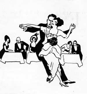 Sketch of dancing couple in Paris cabaret, 1914