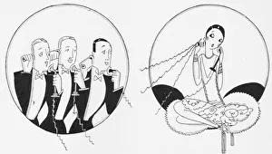 Harriet Gallery: A sketch by Fish of a young lady on the telephone