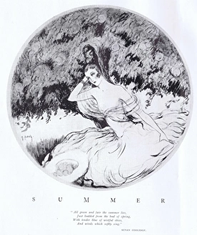 Images Dated 4th May 2016: Sketch by G. Peres of Summer with a young women under apple