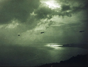 Reproduced Gallery: Sketch of HM Airship 9 in flight near Barrow-in-Furness