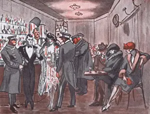 Montmartre Prints: A sketch of the interior of a bar in Montmartre, 1920s