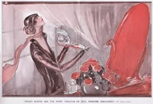 Images Dated 12th October 2015: Sketch by Jean Gabriel Domergue of a woman using perfume