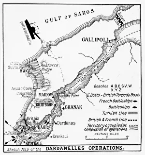 Gallipoli Prints: A sketch map of the infamous Dardanelles Operations and Gallipoli Campaign