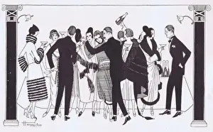 Art Work Prints: A sketch of the party at a Parisian Music Hall premier, 1921
