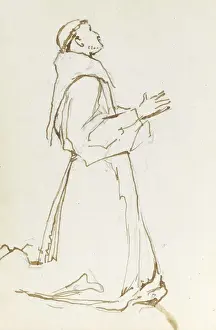 Kneel Prints: Sketch of praying monk