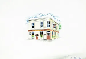 Kensington Prints: Sketch of Queens Arms, Kensington, London