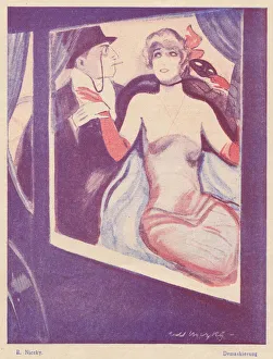 A sketch representing the unmasking of a woman at a carnival A sketch representing the unmasking of a woman at a carnival