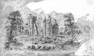Images Dated 12th September 2011: Sketch of Ruined Abbey
