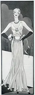 Eveningwear Prints: A sketch showing the current fashion in women's eveningwear