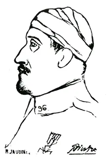 Injury Prints: Sketch of soldier with bandage and medal, WW1