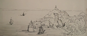 Images Dated 26th October 2011: Sketch of Tenby, Wales, showing the harbour