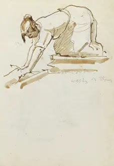 Chore Prints: Sketch of woman scrubbing floor