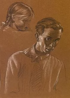 Images Dated 21st December 2011: Sketch of a young girl with self-portrait