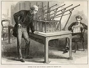 Sketches in the Bank of England. Machine for weighing coins