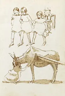 Sketches of children and donkey