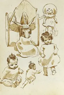 Nosebag Prints: Sketches of children and donkey