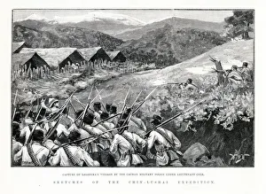 Chin Collection: Sketches of the Chin-Lushai expedition. Capture of Lalshimas village by the Cachar