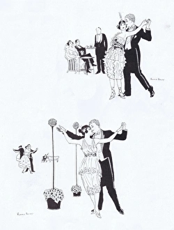Sketches of couples out dancing in a London dance club, 1921 Sketches of couples out dancing in a London dance club, 1921