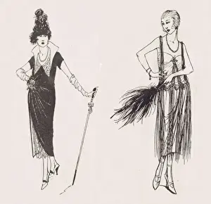 Sketches of two ladies fashions from 1921 from Paris