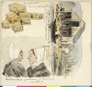 Images Dated 18th January 2011: Two sketches on the Loire Arcachon, Tours Boat, Baskets