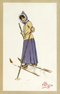 Turns Prints: Skier turning back - Switzerland - 1900s