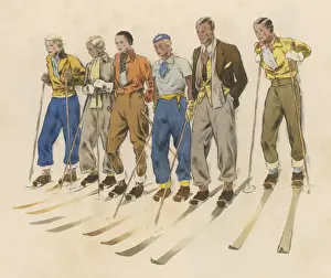 Skiwear Prints: Skiers in a Line 1930