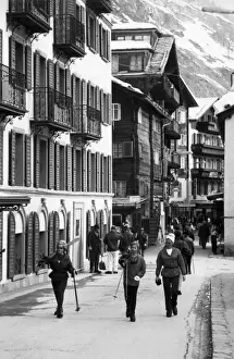 Skiers in Zermatt Town