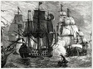 1650s Prints: Skirmish between English and Dutch ships, under Admiral Robert Blake