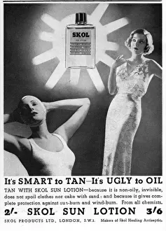Tanning Prints: Skol Sun Lotion advertisement, 1936