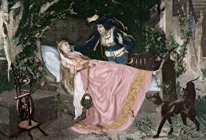 Spin Gallery: The Sleeping Beauty. Engraving. Colored