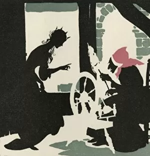 Spinning Collection: Sleeping Beauty pricks her finger by Arthur Rackham