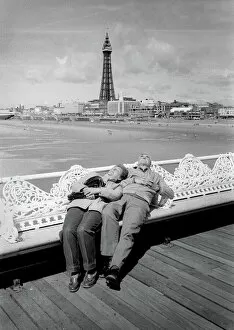 Contented Collection: sleeping on Blackpool prom