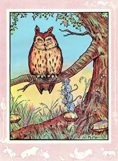 Mice Prints: Sleepy owl tickled by mice