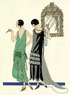 Two sleeveless evening dresses by Doeuillet