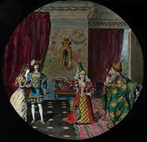 Slide showing three people dressed in finery and an enchante Slide showing three people dressed in finery and an enchante