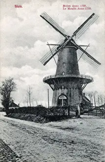 Moulin Prints: Sluis Windmill, The Netherlands - 1739