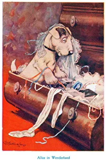 Drawer Prints: Small Bonzo dog having fun with ladies underwear