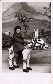 Muffin Prints: Small boy - Studio photograph - riding Muffin the Mule Model
