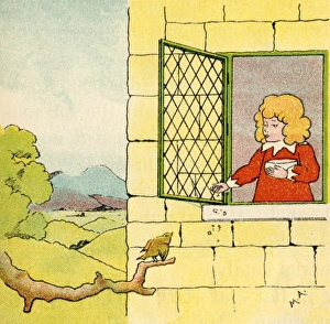 Images Dated 22nd March 2012: Small child feeding the birds from his window