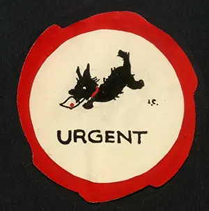 Chick Prints: Small circular gift tag - original artwork - Urgent - Dog
