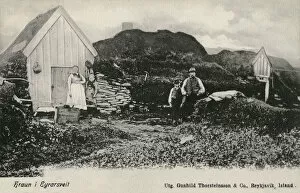 Images Dated 17th February 2020: Small Icelandic Farmstead and owners - Iceland. Date: circa 1903