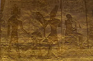 Rameses Prints: Small Temple or Temple of Hathor. Relief depicting the phara