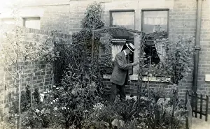 Horticultural Prints: Smart Gentleman gardener assembles a rustic garden archway