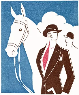 Equestrienne Prints: A smart horsewoman poses by her horse. Date: 1928