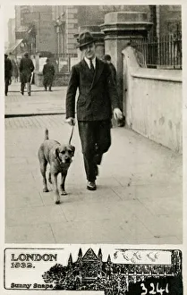 Londoner Prints: Smart Londoner taking his Labrador out for a brisk walk