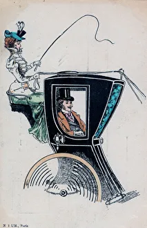 Smartly dressed Edwardian lady cab driver with whip