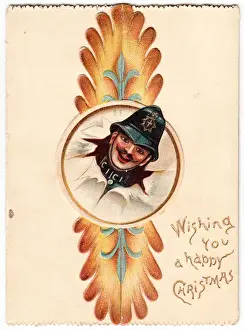 Smiling policeman on a Christmas card